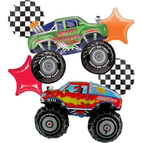 Anagram Monster Trucks Birthday Party Supplies 6pc Balloon Bouquet Decorations, BQ_4214