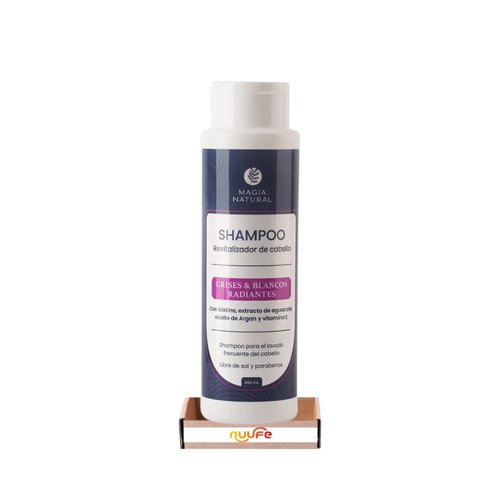 RUUFE Shampoo, 1 Fl Oz, Revitalizador de Cabello Platinado Magia Natural, Shampoo for grey and white hair, Enriched with biotin, avocado, argan and vitamin E