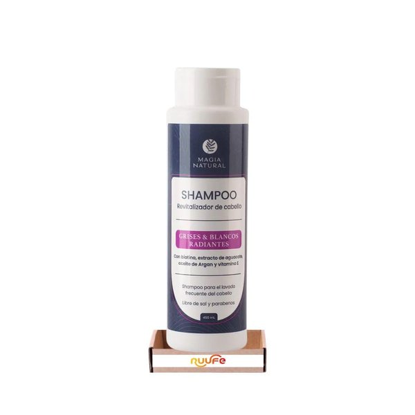 RUUFE Shampoo, 1 Fl Oz, Revitalizador de Cabello Platinado Magia Natural, Shampoo for grey and white hair, Enriched with biotin, avocado, argan and vitamin E