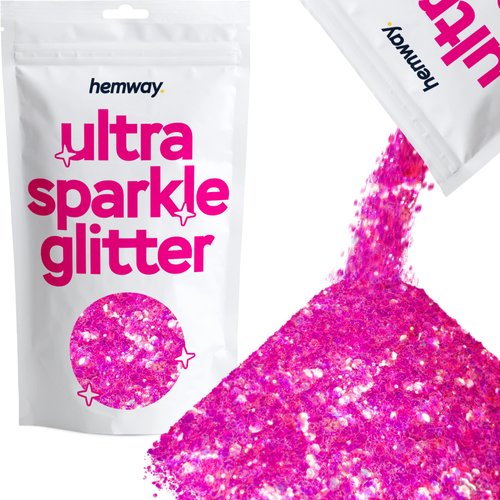 Hemway Mixed Ultra Sparkle Glitter Multi-Purpose Arts & Crafts, Makeup, Tumblers, Resin, Face, Hair, Festival 100g / 3.5oz - Mixed Chunky - Hot Pink Iridescent Mix