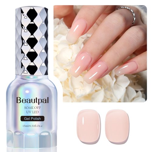 BEAUTPAL Nude Gel Polish 15ML Jelly Milky Pink Translucent Color UV Light Cure Gel Nail Polish for Nail Art DIY Manicure and Pedicure at Home