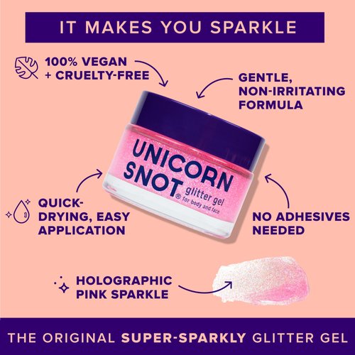 Unicorn Snot Face & Body Glitter Gel - Cosmetic-Grade Holographic Glitter - Stocking Stuffers for Women, Gifts for Teen Girls - Safe and Easy Application & Removal - Pink Glitter, 1.7oz (Flamingo)