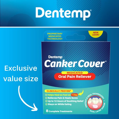 Dentemp Canker Cover - Canker Sore Medicine Pain Reliever (8 Count) - Canker Sore Treatment to Relieve Canker Pain, Mouth Sores & Mouth Irritation - Fast Acting Canker Sore Relief Tablets for Adults