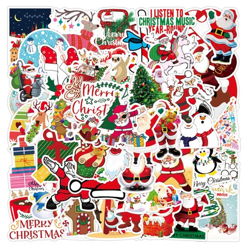 50Pcs Christmas Decorations Stickers for Christmas Holiday Stickers for Kids Adults Gifts Water Bottle Laptop Cup DIY Art Xmas Party Decoration Waterproof Vinyl Cute Santa Snowman Reindeer Sticker