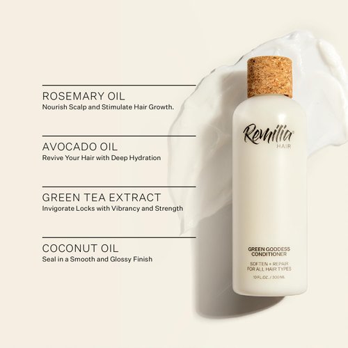 REMILIA Rosemary Conditioner - Hair Conditioner for Damaged Dry Hair w/Avocado Oil, Coconut Oil & Green Tea - Green Goddess Natural Conditioner, 300 ml