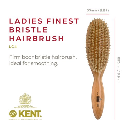 Kent LC4 Finest Hair Brushes for Women Detangler Dry Brush Made of Cherrywood - Boar Bristle Oval Hairbrush for Medium Thick Hair of All Lengths - Salon Style Straightening Pure Wood Brush from Kent
