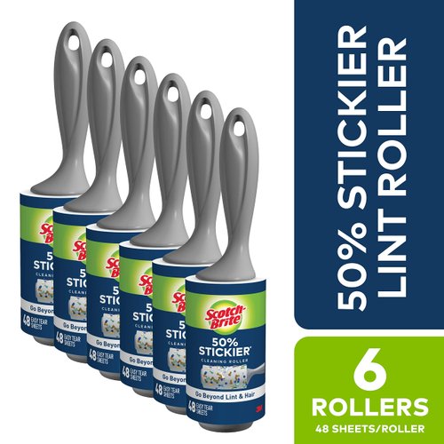 Scotch-Brite 50% Stickier Lint Roller, Works Great On Pet Hair, 6 Rollers, 48 Sheets per Roller, 288 Sheets Total (Packaging may vary)