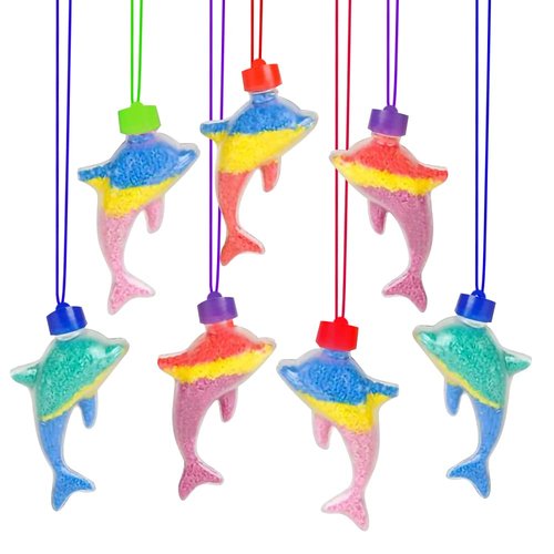 ArtCreativity Dolphin Sand Art Bottle Necklaces (Pack of 12) Sand Art Craft Kit with Shaped Bottles, Craft Party Supplies and Party Favors for Kids - Sand Sold Separately
