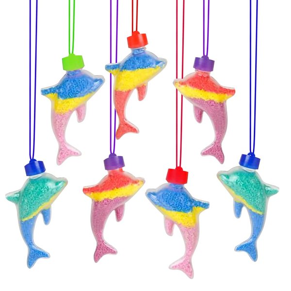 ArtCreativity Dolphin Sand Art Bottle Necklaces (Pack of 12) Sand Art Craft Kit with Shaped Bottles, Craft Party Supplies and Party Favors for Kids - Sand Sold Separately