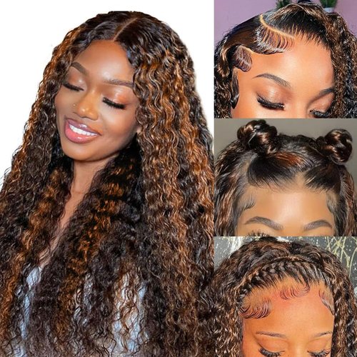 Fabimiya 5x5 Highlight P1B30 Brown Jerry Curly Lace Front Wigs Human Hair Dark Brown Jerry Curly ...