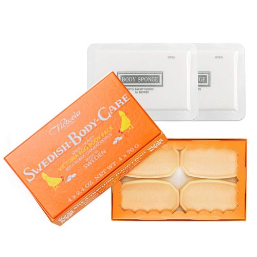 Toeah Swedish Body Care Shea Butter Soap, Honey and Cloudberry, 4 CT with Disposable Body Shower Sponge 2CT