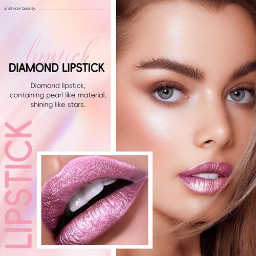 HOSAILY Metallic Nude Pink Lipstick Long Lasting, High Shine Glitter Diamond Creamy Lipstick Transfer Proof,Shimmer High Impact Lip Color Full Coverage Non Stick Cup Lightweight Lip Makeup for Women#1