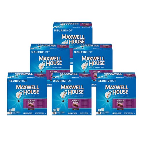 Maxwell House French Roast Dark Roast K-Cup® Coffee Pods (72 ct Pack, 6 Boxes of 12 Pods)