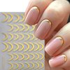 6 Sheets French Tip Nail Stickers 3D Self-Adhesive Gold Sliver Lines Nail Art Stickers Curved Stripe Designs with Crystal Rhinestones Nail Decals for Women Acrylic Simple French Manicure Decoration