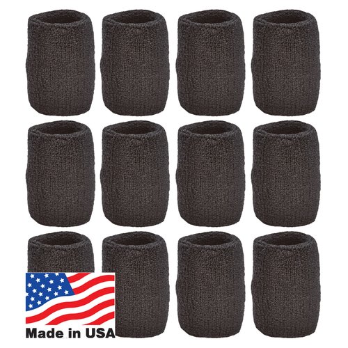TOURNA Unique Sports Wristbands/Sweatbands Pack of 12 (6 Pair) Black