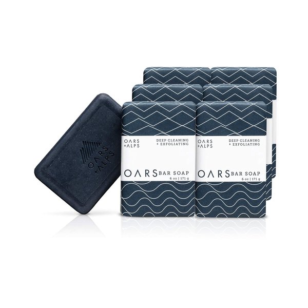 Oars + Alps Blue Charcoal Exfoliating Men's Bar Soap, Dermatologist Tested and Made with Clean Ingredients, Travel Size, 6 Pack, 6 Oz Each