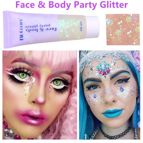 Go Ho Silver and White Body Glitter Set,Singer Concerts Face Glitter Gel Makeup,Holographic Long Lasting Chunky Sequins Glitters for Eye Lip Hair Nails,Festival Rave Accessories,Silver&White Glitter