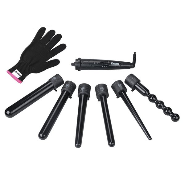 Curling Wand Set, Zealite Curling Iron Set Interchangeable Ceramic Barrels and Free Heat Resistant Glove (Irregular 6 in 1)