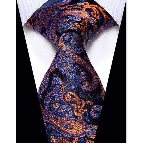 YourTies Orange and Blue Paisley Ties for Men Jacquard Woven Silk Necktie 3.15'' Formal Business Neckties