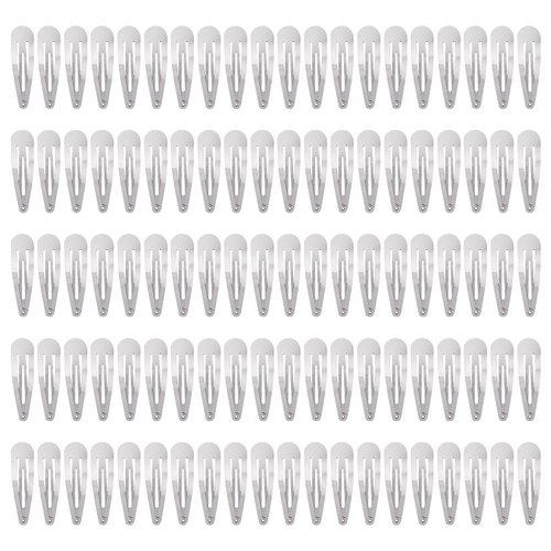 Lawie 100 Pack 6 CM Silver Blank Snap Metal Hair Clips 2.5 Inch Small Plain Base Hair Barrettes Gray Hair Pins Thin Fine Bang Hair Grips Arts and Crafts DIY Hair Accessories Bulk for Women Girls Kids