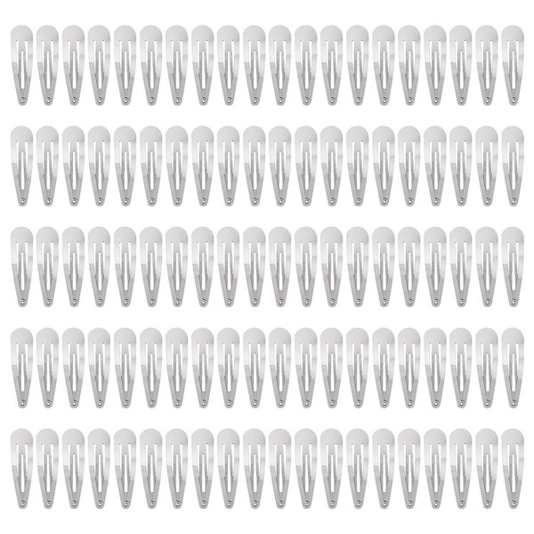 Lawie 100 Pack 6 CM Silver Blank Snap Metal Hair Clips 2.5 Inch Small Plain Base Hair Barrettes Gray Hair Pins Thin Fine Bang Hair Grips Arts and Crafts DIY Hair Accessories Bulk for Women Girls Kids