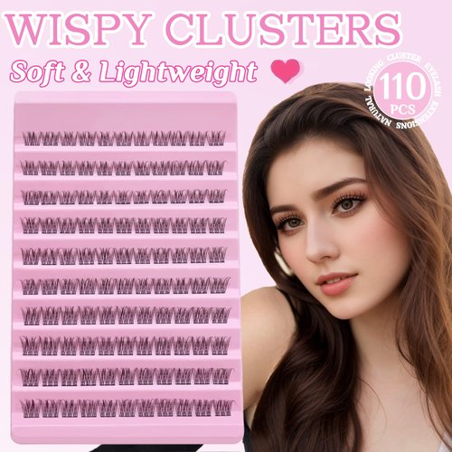 SLSXNL Natural Lash Clusters Wispy Cluster Eyelash Extensions D Curl 9-11MM Cluster Lashes Short Eyelash Clusters,9mm 10mm 11mm False Eyelashes 110pcs