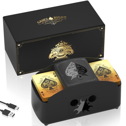 Ni-SHEN Fully Automatic Card Shuffler 1-2 Deck,USB/Battery Operated Electric Shuffler, Lower Noise Playing Card Shuffle for UNO,Poker, Phase 10,Skip-Bo,Blackjack（Black）
