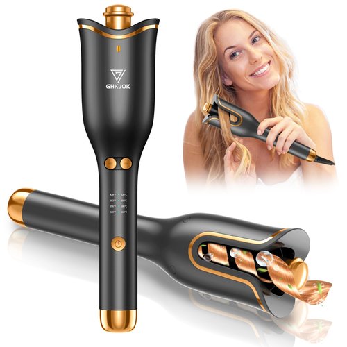 GHKJOK Automatic Curling Iron for Women Long Hair Auto Hair Curler Rotating 1”Ceramic Barrel Automatic Rotate Curling Wand Spin Curling Iron 4 Temps & 3 Timers Fast Heating Easy for Use