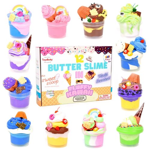 ToysButty Butter Slime Kit for Girls, 12 Color Soft Scented Slime Ice Cream Making Set with 21 Slime Accessories in Gift Box, Included Charms & Add ins, Educational Toys Party Favors for Kids