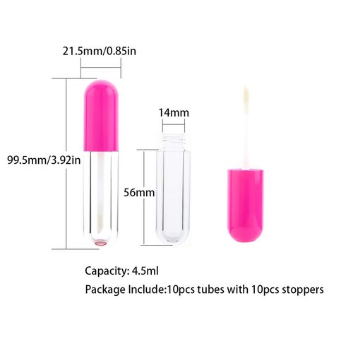 AJLTPA 10 Pieces Round Lip Gloss Tubes with Wand, 4.5ml Mini Lip Gloss Containers Empty, Lipgloss Wand Tubes with Rubber Stoppers for Women Cosmetics DIY (Hot Pink)