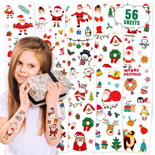Cerlaza 616 Pcs (56 Sheets) Christmas Temporary Tattoos for Kids, Christmas Fake Tattoo stickers for Stocking Stuffers, Merry Christmas Decorations Tattoos Holiday Birthday Party Favors (Colorful)