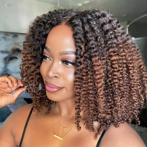 Hairytale 13x6 Lace Front Wigs Human Hair 180% Density Ombre Short Kinky Curly Lace Frontal Wig 1B/30 Pre Plucked with Baby Hair Remy Hair for Black Women (T1B/30,13×6 Lace, 10Inch)