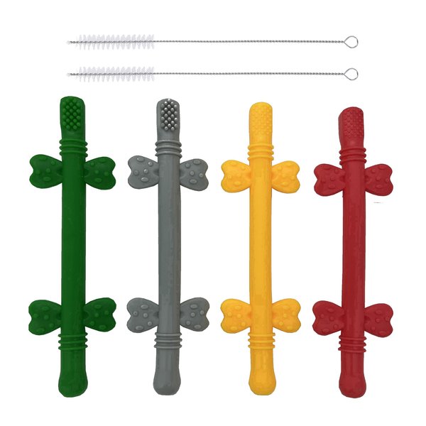 Hollow Teething Tubes with Safety Shield， Silicone Teether Toy for Babies 3-18 Months， BPA Free/Freezable Toddler Baby teether Toothbrush-Easy to Clean