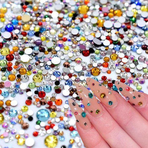 1440pcs Bling Colorful Rhinestones Nail Charms for Nails 3D Flatback Nail Gems and Rhinestones Crystal Nail Art Design Sparkling Diamonds Nail Jewels for Nail Art Decorations DIY Acrylic Nail Supplies