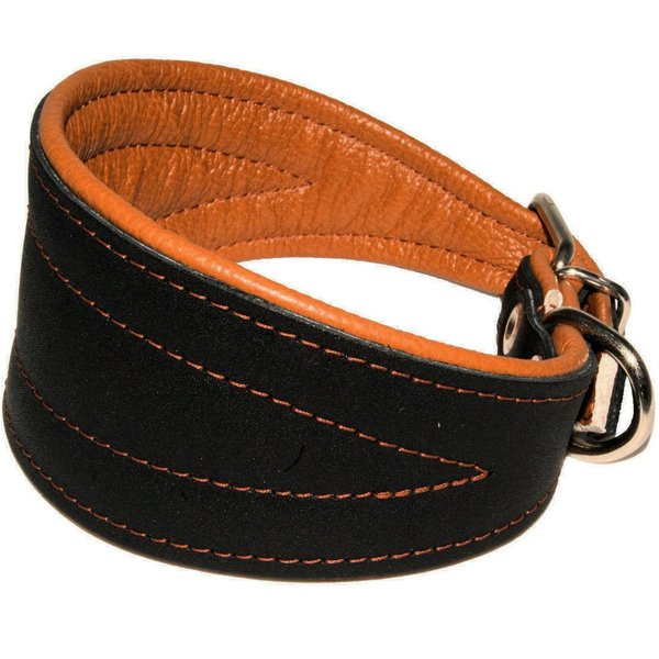 Real Leather Extra Wide Padded Tapered Dog Collar Glossy Black Greyhound Saluki Deerhound Lurcher Whippet Dachshund (10"-11.25" Neck; 2" Wide, Toffee)