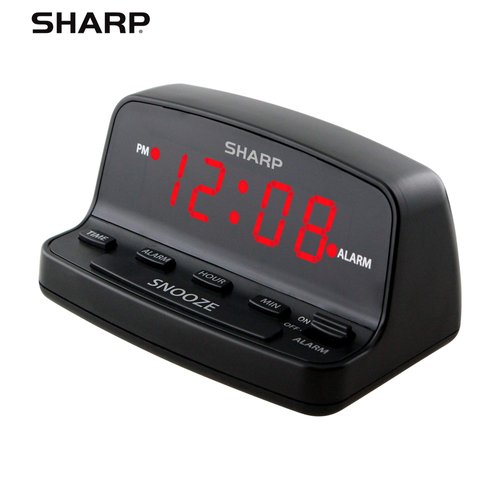 SHARP Digital Alarm Clock with Keyboard Style Controls, Battery Back-up, Easy to Use with Simple Operation, Black Case with Red LED Display