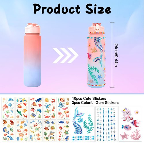 Decorate Your Own Water Bottle Kits for Girls 4-12, Gifts for Girls, Girls Water Bottle, Gem Stickers DIY Arts and Crafts Kits Supplies for Girls, Birthday Gifts for Girls, Christmas Stocking Stuffers