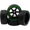 HIRCQOO 1/10 RC Drift Car Tires 12mm Hex Hub Wheel Rims & Hard Plastic Tyre 6 Spoke Compatible with Traxxas HSP Tamiya Kyosho HPI Redcat 1/10 On-Road RC Drift Drifting Car (Green)