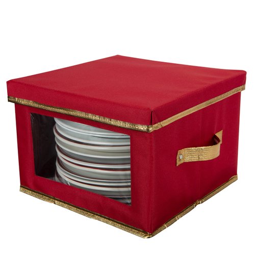 Simplify Holiday Dinner Plate Dinnerware Storage Box | 12.2 Inch | Christmas China | 12 Felt Dividers | Tableware Setting | Red