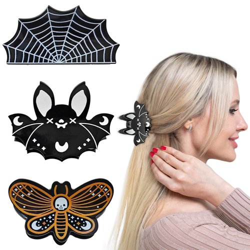 3 PACK Halloween Hair Claw Clips Ghost Face Butterfly, Bat, Spider Web Hairpins Halloween Hair Accessories for Women