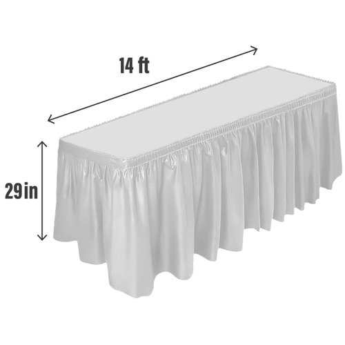DecorRack Table Skirt, 29 in x 14 ft -BPA Free- Plastic Tableskirt, Disposable, Reusable, Rectangular Tablecloth Skirt, White (1 Pack)