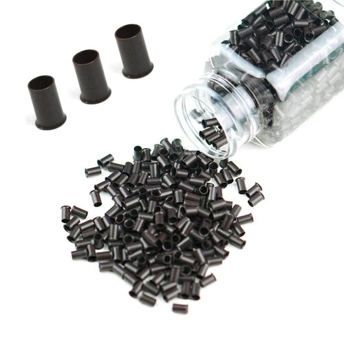 Micro Copper Tube Rings Links Beads 3.0mm Flared Euro Locks for Hair Extensions Tool 500pcs /bottle 7 Color Optional (500PCS, Dark Brown)