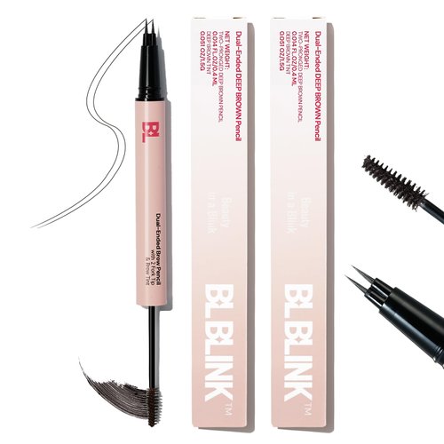 BLBLINK Eyebrow Pencil - Magic 2-in-1 Eyebrow Pencil for Women with 2 Prongs and Eyebrow Tint for Natural Hair-Like Eyebrows that Last All Day, Microblading Eyebrow Pencil, Deep Brown (2 Pack)