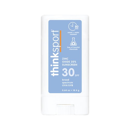 Thinksport SPF 30 Face & Body Mineral Sunscreen Stick – Safe, Natural, Water Resistant Sun Cream – Vegan, Reef Friendly UVA/UVB Sun Protection for Sports & Active Use, 0.64oz