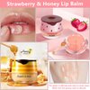 2 Pcs Strawberry & Honey Lip Balm, Lip Mask with Stick, Moisturizing Lip Sleeping Mask Day & Night Lip Care - Hydrate Repair Prevent Dry Cracked Exfoliate (Honey+Strawberry)