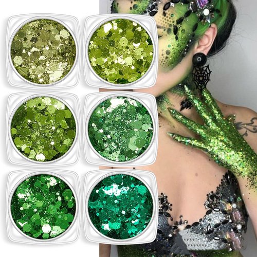 Melemando 6 Color Body Glitter Kit Holographic Mermaid Sequins Chunky Face Glitter Makeup for Party Singer Concerts Music Festival Rave Accessories (6 Colors Set 15)