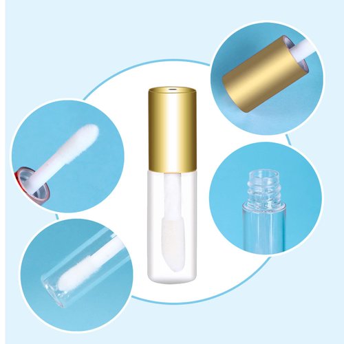 Mydio 50 Pack 1.2ML Clear Mini Lip Gloss Tube Empty Lip Balm Containers With Gold Lid for Lipstick (Gold)