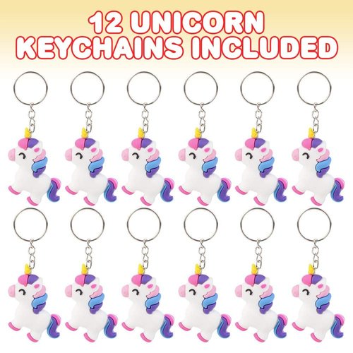 ArtCreativity Unicorn Rubber Keychains, Set of 12, Fun Key Chains for Backpack, Purse, Luggage, Unicorn Birthday Party Favors for Kids, Goodie Bag Fillers, Small Prizes for Boys and Girls