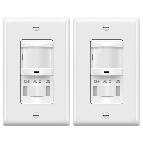 TOPGREENER in-Wall PIR Motion Sensor Light Switch, Occupancy Sensor Switch, On/Off Override, 4A, 400W, Single Pole, Neutral Wire Required, TSOS5-W, White, 2 Pack