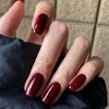 Elevenail Press on Nails Glossy Dark Wine Red False Nails Medium Length Square Fake Fingersnails Daily Manicure Salon DIY Faux Ongles Solid Red Nails Art Tips Gifts for Women Girls